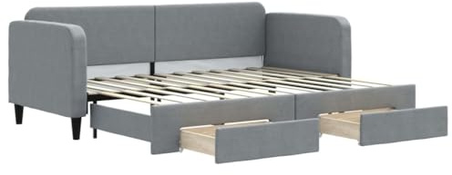 pokgdf Gästebett mit Zwei Schubladen als Tagesbett und Sofa in Hellgrau aus Stoff, 2-in-1 Tagesbett zum Ausziehen für Gäste mit praktischem Stauraum