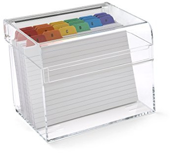 OSCO Clear Acrylic Index Box, Large, A to Z Divider Tabs, 100 Lined Note Cards, Ruled Revision Flash Cards, Recipe Notes, Office Contact Filing, Desktop Organiser, Holds 7 × 5 Cards (177 × 127 mm)