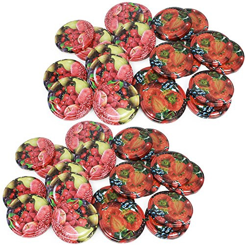 COM-FOUR® 40x Couvercle de Remplacement Fruit pour Pots à Confiture - Couvercle à Vis pour Linteaux et Mason - TO 66 mm (40 Pièces - Mélange de Fruits)