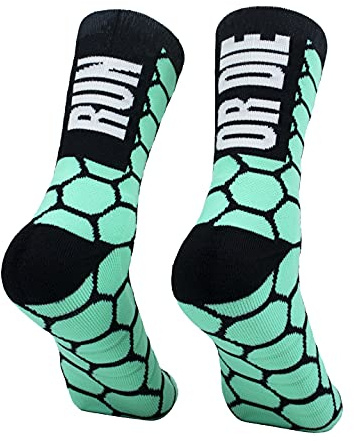 PERRO LOCO CLOTHES Calcetines RUN OR DIE para correr para hombre y mujer. (RUN 37 39 Azul)