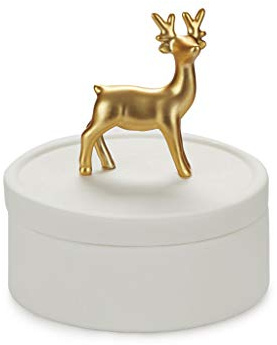 Balvi Boîte à bijoux Deerling Couleur blanc et doré mat. Petite boîte en céramique pour bijoux avec c