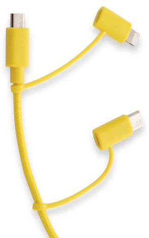 ESPRINET Celly, Cavo con Adattatori Multipli Linea Pantone, Cavo USB 3-in-1 con USB-C, Lightning e Micro USB, Supporta Fino a 2,4 A di Potenza in Uscita, Cavo per Carica Rapida, 1,2 m, Yellow