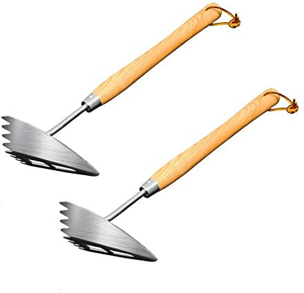 HH-CC Premium-Dreieckshacke mit Edelstahlklinge und Holzgriff zum Jäten, Lösen und Entfernen von abgestorbenen Blättern