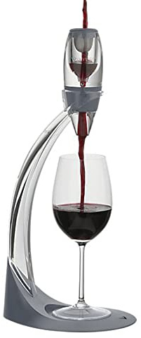 Vinturi Deluxe Essential - Juego de soporte para vertedor y decantador rojo que airea fácil y cómodamente el vino con la botella o vaso y mejora los sabores con un acabado más suave, color gris