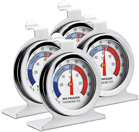 Fridge Thermometer Refrigerator Thermometer,INRIGOROUS 4Pcs Stainless Steel Dial Fridge/Freezer Thermometer with Hanging Hook and Retractable Stand