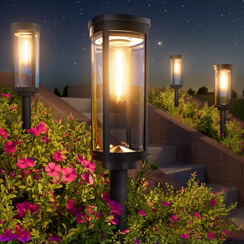 BITPOTT Bright Solar Lights Outdoor 6 Pack, Solar Pathway Lights Waterproof IP65, Auto On/Off Walkway Landscape Lighting, Long Lasting Outdoor Light for Walkway Landscape Path Yard Lawn Patio Decor