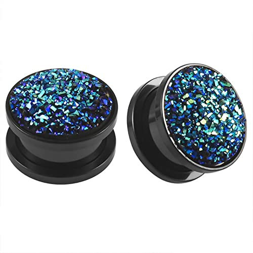 Daesar 2 Pièces Ecarteur Oreilles Tunnel, Écarteurs Oreilles Acier Chirurgical 16mm Rond avec Paillettes Tunnel Oreille, Noir