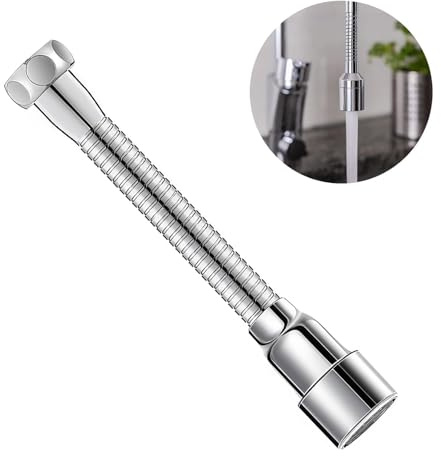 Faucet Extender with 360° Rotation Universal Kitchen Faucet Extender for Effective Water Saving Faucet Aerator Extender Stainless Steel and Brass Kitchen Tap Extension 2 Adapters 14cm