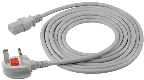 3 Pin Power Cable 2M, Computer/Monitor/PC Power Cable,BS 1363 to IEC 320 C13 UK AC Power Cord for Kettle Lead,LCD TV,LED Monitor,Audio System,Electric Cooker,Gray