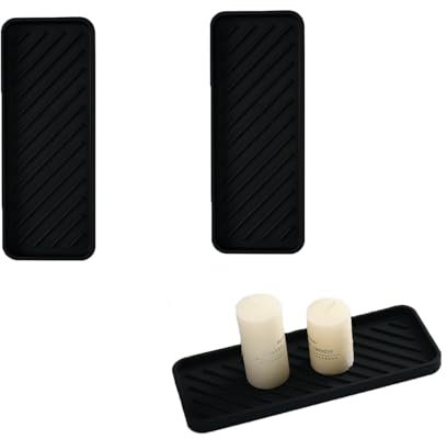 2 Pcs Silicone Tray, Sink Mat, Kitchen Sink Tray, Silicone Kitchen Drying Mat for Kitchen, Bathroom, Counter (Black)