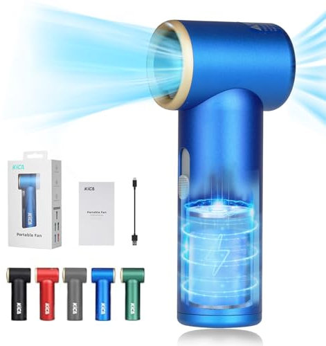 Kica Jetfan Mini Ventilateur Portable,Ventilateur Silencieux USB Rechargeable,Coque en métal,Vitesse réglable librement,Personnel,Pile de Poche pour Bureau en Plein Air/Voyage,Bleu