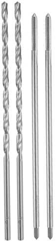 sourcing map Gewindeschneider- und Bohrer-Set, 2 Stück, M4 x 0,7, metrisch, gerade, Nutgewinde, 150 mm, extra lang und 2 Stück 4 mm Spiralbohrer, 160 mm extra lang, HSS-6542 Gewindewerkzeug