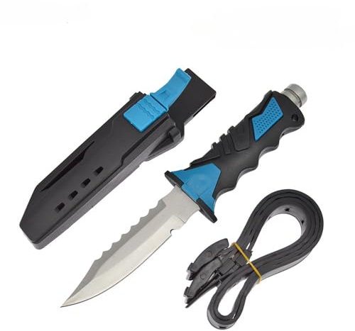 Generisch Taucher-Outdoormesser mit Beinholster, Feststehende Klinge, Allzweckmesser für Jagd und Angeln, Schwarz-Blau (A)