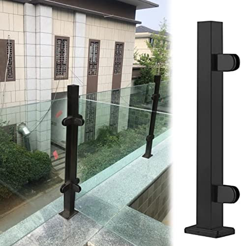 Poteau de balustrade en verre noir en acier inoxydable 304 avec connecteur de sécurité pour terrasse et escaliers intérieur/extérieur - 110 cm