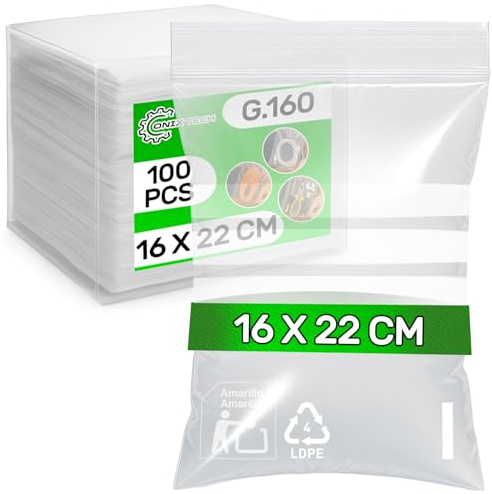 100 Piezas Bolsas Zip con Bandas Blancas 16 x 22 cm LDPE - Food Safe | Bolsas con Cierre Zip para Chuches Congelacion Comunion Alimentos Galletas - Espesor 0,04 mm G.160 - ONIX TECH
