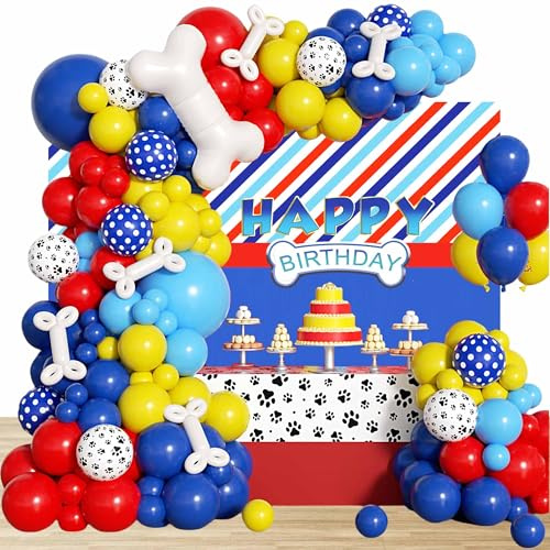 Kit de Guirlande d'Arche Bleu Jaune d'Anniversaire Ballons en Latex Paw Ballons en Aluminium Décorations de Fête Fournitures de Dog Thème