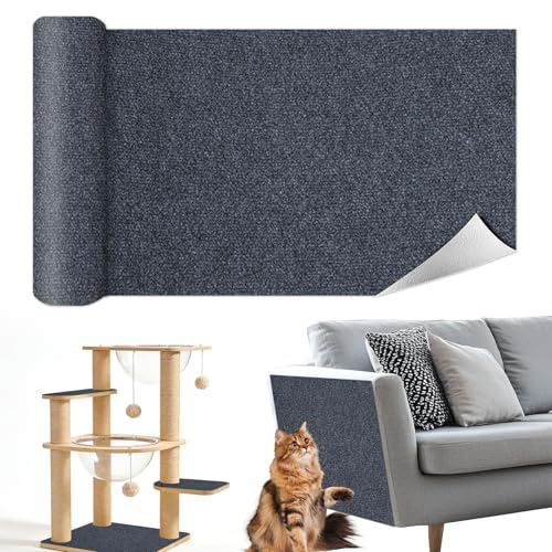 Kuvarix Kratzmatte Selbstklebend 200x40cm, Katzen Kratzmatte aus Filz Selbstzuschnitt, für Möbel Kratzteppich Couch Schutz Katzenständer (Dunkelgrau)