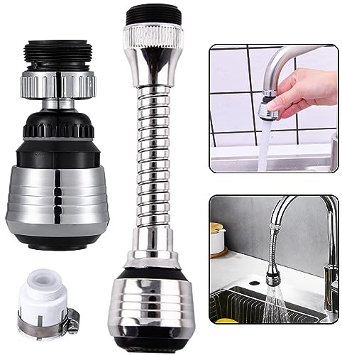 2Pcs Kitchen Tap Spray Head with Universal Adapter, 360° Swivel Aerator, 35mm Faucet Extender Tap for Kitchen Sink Faucet, Black