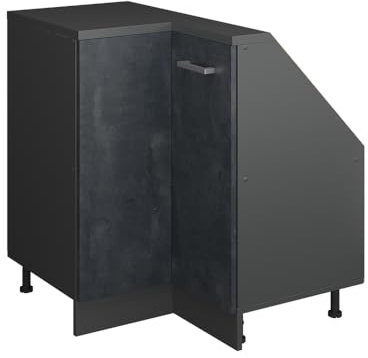 Vicco Eck-Küchenschrank für Dachschrägen R-Line, Schwarz Beton, 75.6 cm | Verbindet zwei Dachschrägen · Tiefe 46 cm · Höhenverstellbare Füße · 1 Tür · 1 Einlegeboden
