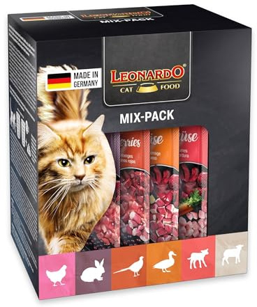LEONARDO Finest Selection Premium Cibo per gatti, confezione da 6 x 85 g, formula senza cereali, con pollo, fagiano, coniglio, anatra, vitello e agnello, sacchetto di freschezza per gatti adulti
