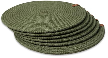 Runde Tischsets, 6er-Set, 32cm, handgefertigt aus geflochtener Baumwollkordel, beidseitig nutzbar, hitzebeständig, Grün
