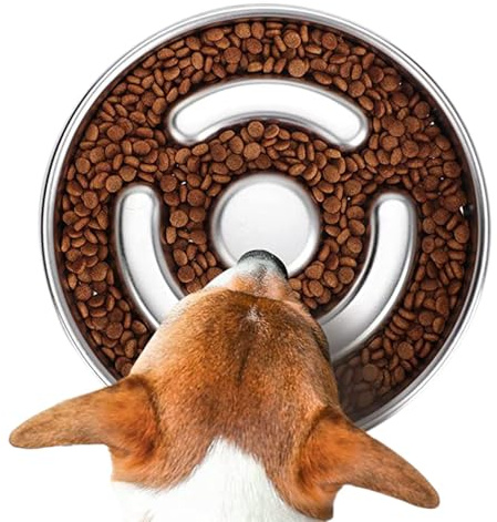 Cuenco de alimentación lenta para perros, plato de alimentación grande de acero inoxidable, cuenco antiengullamiento, cuenco de alimentación saludable para mascotas con parte inferior antideslizante
