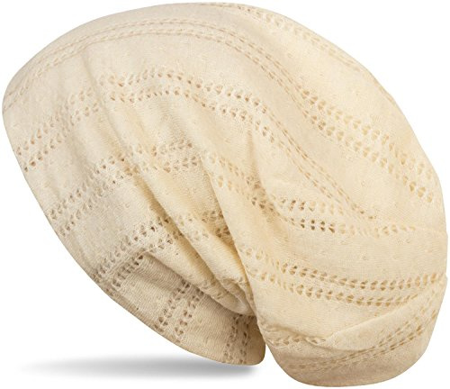 styleBREAKER Mössa med hålstickat mönster, vintage slouch lång beanie, unisex 04024095, Krämbeige, En Storlek