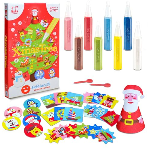 Sabbiarelli Sand-it For Fun – Kit Christmas Tree 3-99 | Kit di Sand Art 100% Made in Italy con Sabbia Colorata, Disegni Adesivi e Accessori | Crea i tuoi Addobbi di Natale | Calendario dell'Avvento