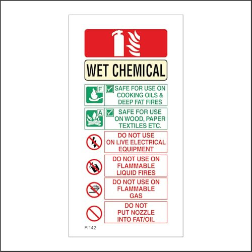 FI142 Wet Chemical fire Extinguisher Sign Commercial Emergency Kitchens Alarms 200mm x 600mm 5mm Heavy Duty Foamex Foamboard
