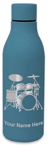 LaserGram Double Wall Stainless Steel Water Bottle, Drum Set, Personalized Engraving Included (Slate Blue)