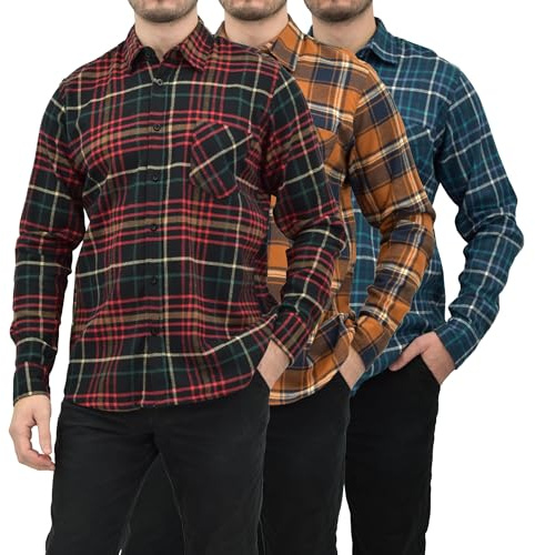 Andrew Scott Men's Cotton Flannel Shirts | Long Sleeve Button Down Casual Shirts | Multi Packs, Multi Plaids