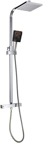 EVOLVE WRAS Approved Square Thermostatic Shower Mixer Valve with 8 Overhead Rainfall Exposed Shower Column and Handheld Shower System