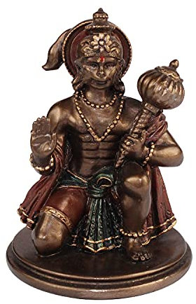Kartique Bhagwan Hanuman Sitzend mit Gada in Segenhaltung für Auto Armaturenbrett Murti Home Decor Puja Bajrangbali Idol Statue für Material Harz Höhe 8,25 cm mehrfarbig Größe: M