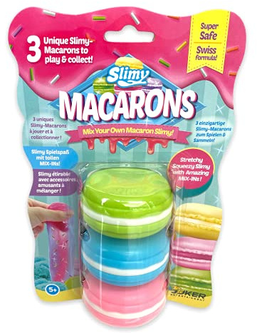 SLIMY Macarons 3 x 50g in Grün, Blau & Rosa - Original Slime Set mit verschiedenen Spielmassen, Glitzer und Streusel zum Einkneten, Spielspaß für Kinder, elastische Spielknete (Spielzeug ab 3 Jahre)