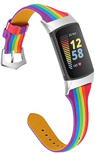 Chofit Bracelets de rechange compatibles avec Fitbit Charge 5, bracelet fin en cuir creux pour femmes et filles pour traqueur d'activité Charge 5 (E)