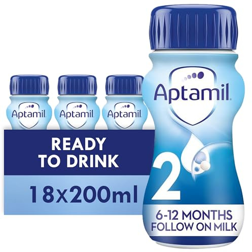 Aptamil 2 Follow On Baby Milk Ready To Use Liquid Formula, White, 6-12 Months, 200 ml, (Pack Of 18)
