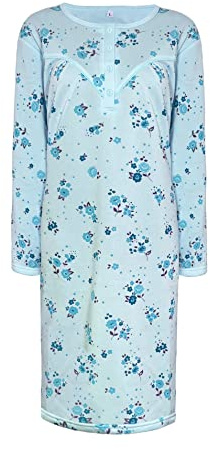 i-Smalls Chemise de nuit en polaire thermique pour femme - Nuisette florale 65 % coton - Chemise de nuit d'hiver chaude à manches longues - Vêtements de nuit en polaire douce pour femme - Tailles M à