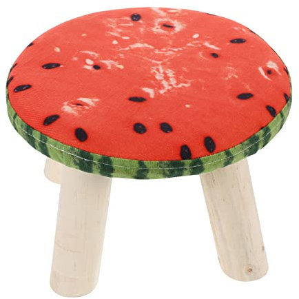 WOONEKY Fußhocker Schemel Steptool Cartoon Rundes Muster Büro Teebank Mit Leinenholz Vier Kleinen Arbeitszimmer Wassermelone Dekorative Kreative Winzige Ottomane Schuhe Für Stufenbeinige
