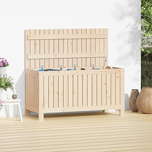 Keketa Gartentruhe Auflagenbox Kissenbox Gartenbox Kissentruhe Gartentruhe Holztruhe Deckel mit Gasdruckfeder Aufbewahrungsbox für Garten Terrasse 115x49x60 cm Massivholz Kiefer