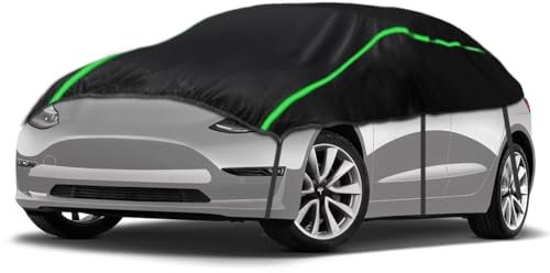 Halvgarage bilöverdrag vattentätt passar till Tesla Model 3 2017–2023, 300D ventilerande bilpresenning regn sol snö bil presenning skydd