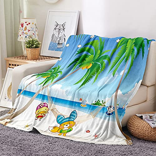 EHOMERY Kuscheldecke Sofa Decke Sofa Personalisierte Kuscheldecke Warme Decke Baby Meer Landschaft Herbst-Decke Dekorative Weiche Kuscheldecken Blau 100x70cm