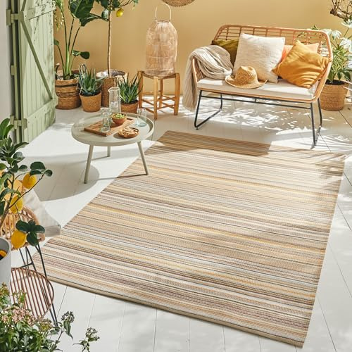Nazar tapis terrasse, jardin, balcon, camping extérieur léger (1746 beige, 150 x 220 cm)
