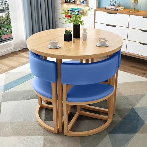YUGXTH Esstisch mit 4 StüHlen, Runder Küchentisch, Besprechungstisch, Rund Konferenztisch, Empfangtisch Esstisch,Verhandlungstisch, für Küche Esszimmer Büro Leder(Color:Blauw)