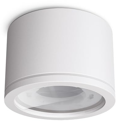 linovum NUHA Aufbauspot weiß Bad IP44 GX53 Ø90mm flach | Flacher Aufbauspot weiß IP44 - spritzwassergeschützt für Bad, Küche & Feuchtraum, für GX53 austauschbar (ohne Leuchtmittel)