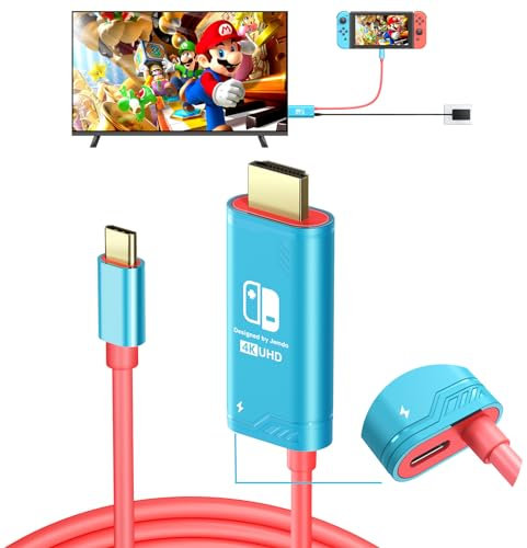 JEMDO USB C auf HDMI Dock Kabel mit PD100W Ladeanschluss, tragbarer Switch auf TV Connector Adapter für Nintendo Switch NS/OLED only Bildschirm Spiegelung, 4K @ 30Hz, 1,2 m, Blau