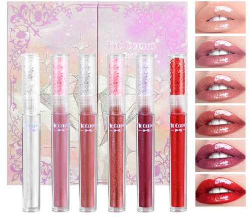 Lip Gloss Set,6pcs Lippenstift Set,Lippenstift-Geschenkset für Mädchen, Lipgloss-Geschenkset für Frauen,Hochpigmentiertes & Feuchtigkeitsspendendes Lip Tint Set,Verwöhn-Lippen-Makeup-Set für Frauen