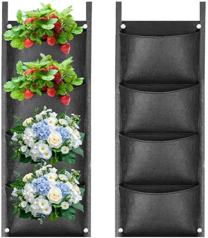 ACTOYS Fioriera Verticale da Parete Interno Esterno, 2Pcs Borse per Fioriere Sospese, Verticale Sacchi Piantare Giardino con 4 tasche per Decorazione Domestica Giardino