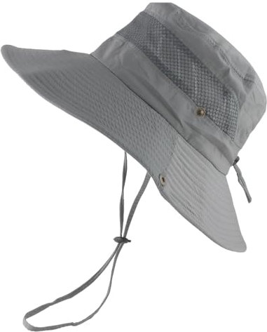 Roinaid Sonnenhut UV-Schutz Bucket Cap für Damen und Herren - Faltbarer Safari Fischerhut Unisex für Wandern und Jagd (55-60CM Grau)