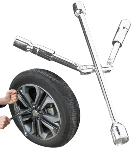 Clé à pneus, clé de roue - Extracteur d'écrous de roue 4 voies en acier au carbone - Portable et robuste - Clé à écrou de roue pliable polyvalente et robuste