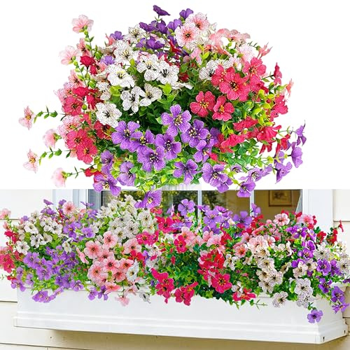 LuckyCao Kunstblumen wie Echt 8 Bündel Künstliche Balkon Blumen Wetterfest Balkonpflanzen Outdoor UV-beständig Fake Frühling Blumen Seidenblumen Kunstpflanzen für Innen Draußen Blumenstrauß Deko